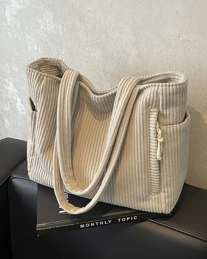 Olivia – Bolso shopper de canalé con detalle de cordón