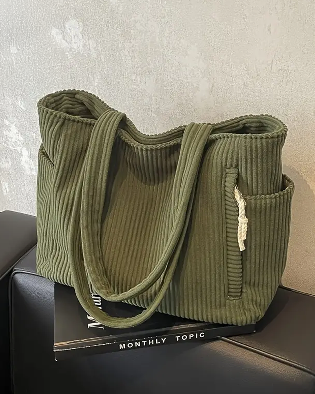Olivia – Bolso shopper de canalé con detalle de cordón