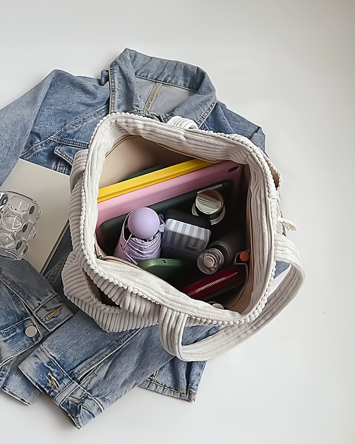 Olivia – Bolso shopper de canalé con detalle de cordón