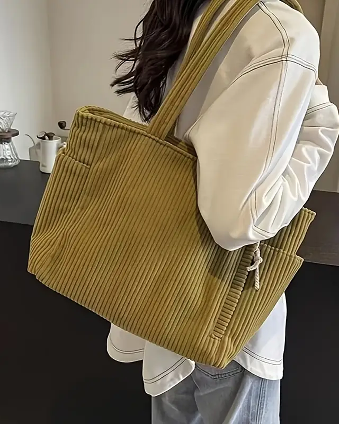 Olivia – Bolso shopper de canalé con detalle de cordón