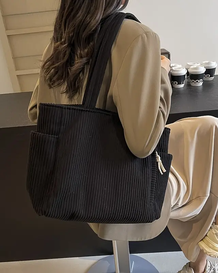 Olivia – Bolso shopper de canalé con detalle de cordón