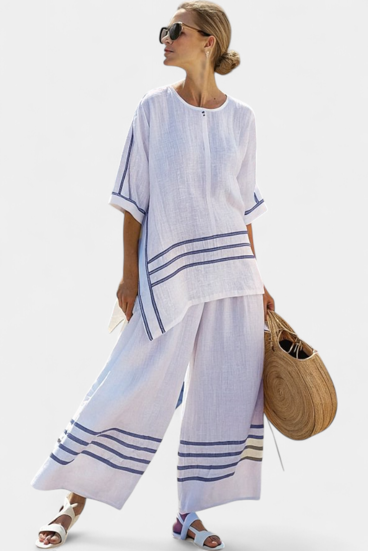 Conjunto Verona – Pantalón con Corte Asimétrico y Raya Fina