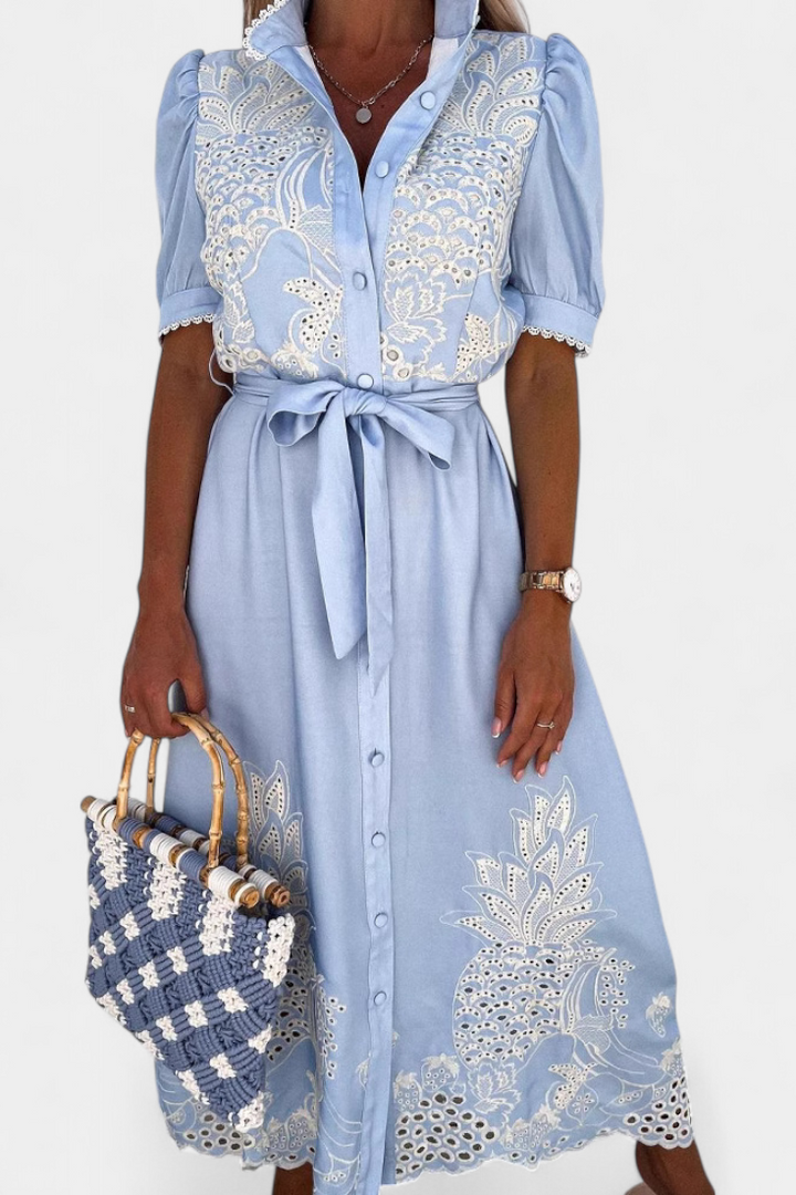 Vestido Camisero Nerea Bordado con Cinturón