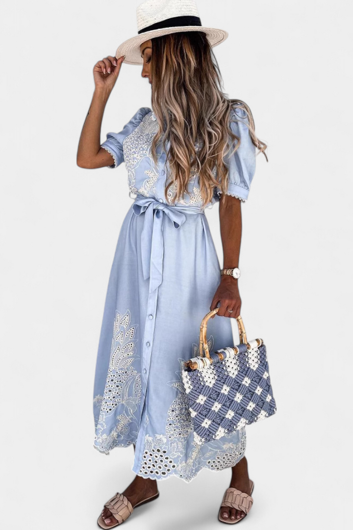 Vestido Camisero Nerea Bordado con Cinturón